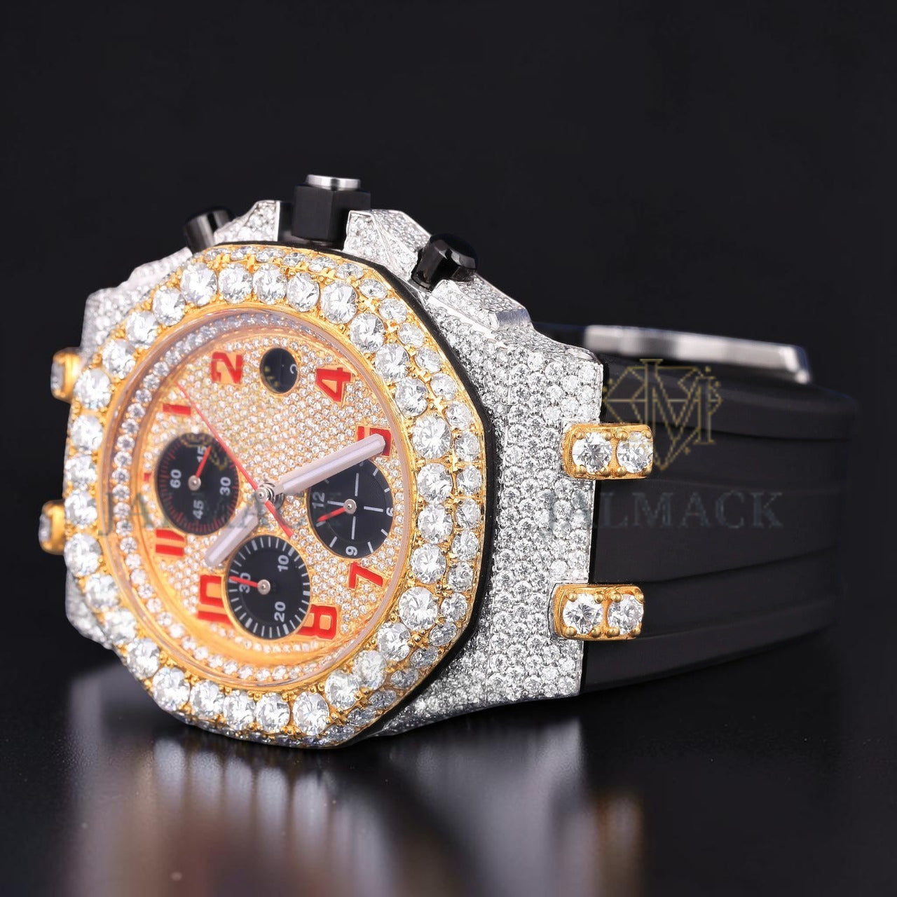 Red Numeral Chronograph Moissanite Diamond Watch