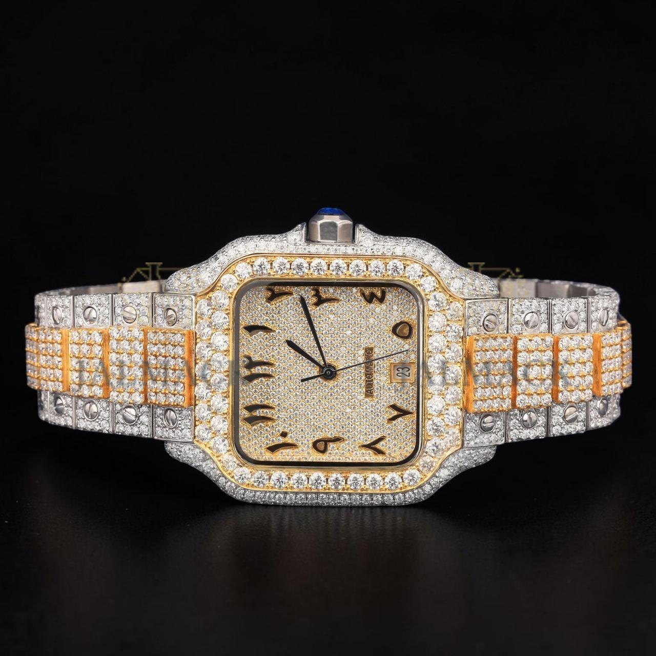 Luxury Two-Tone Arabic Moissanite Automatic Watch VVS1 D Color Fully Iced Out