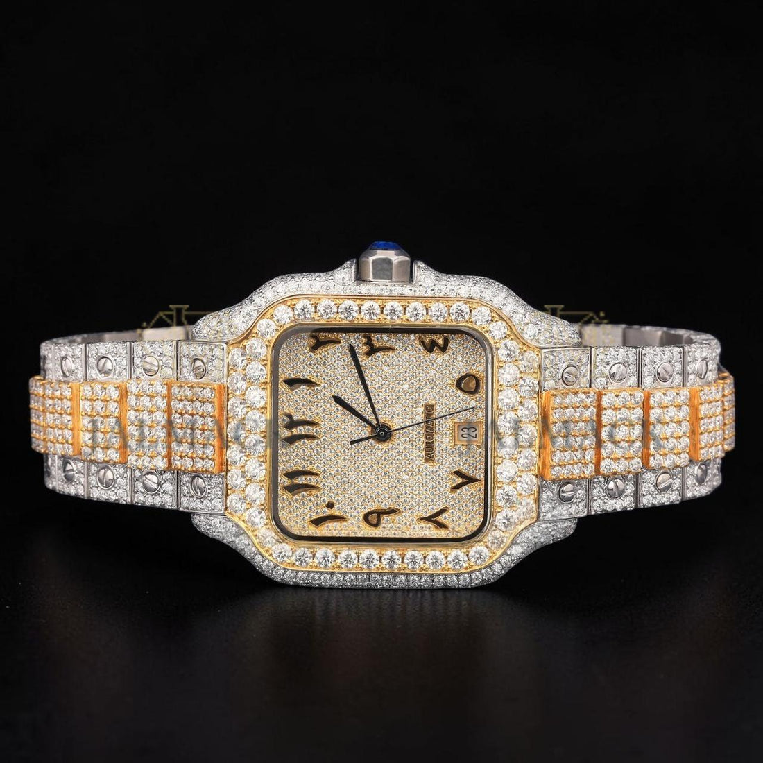 Luxury Two-Tone Arabic Moissanite Automatic Watch VVS1 D Color Fully Iced Out