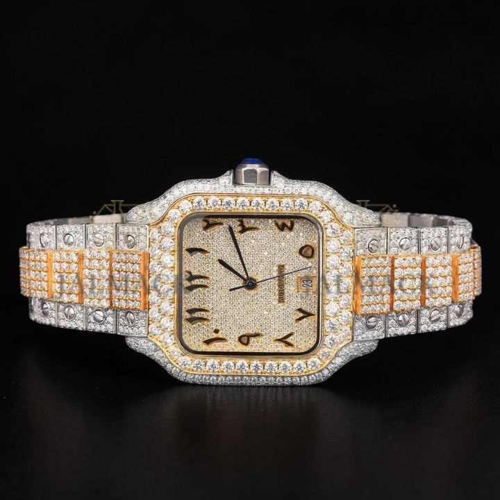 Luxury Two-Tone Arabic Moissanite Automatic Watch VVS1 D Color Fully Iced Out