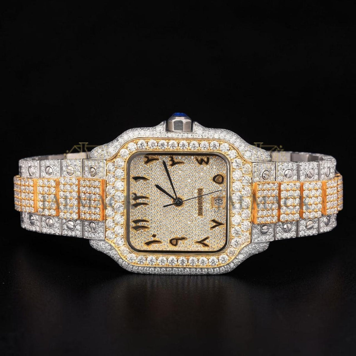 Luxury Two-Tone Arabic Moissanite Automatic Watch VVS1 D Color Fully Iced Out