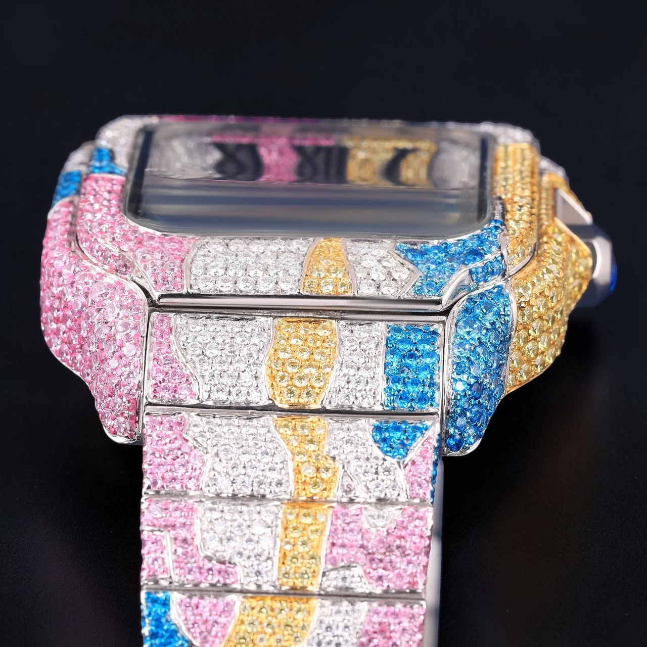 Luxury Rainbow moissanite and Gemstone Square Watch