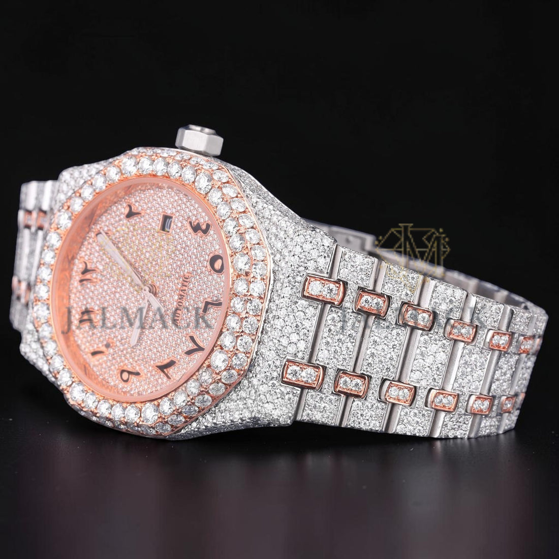 Luxury Rose Gold Arabic Dial Moissanite Automatic Watch