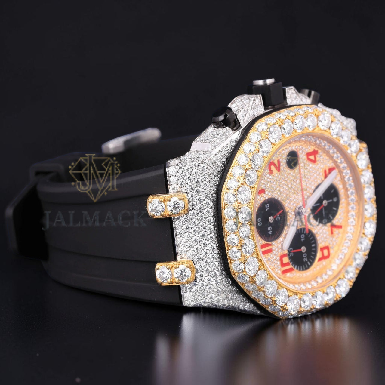 Red Numeral Chronograph Moissanite Diamond Watch