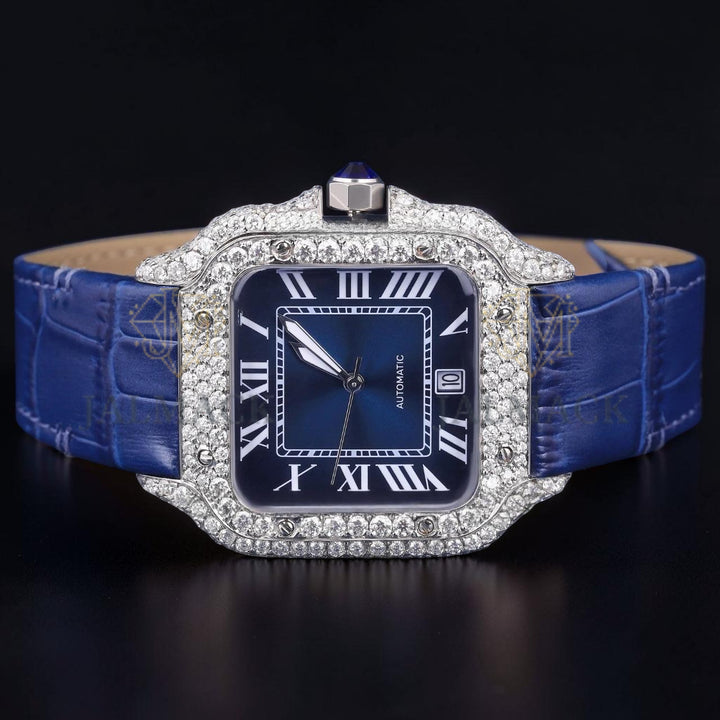 Luxury Blue Dial Moissanite Automatic Watch