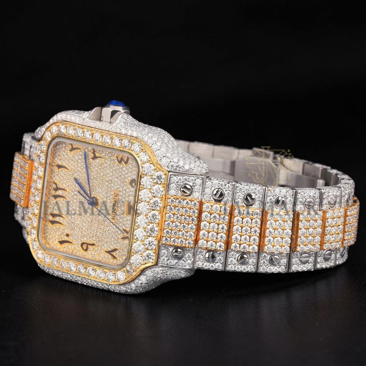 Luxury Two-Tone Arabic Moissanite Automatic Watch VVS1 D Color Fully Iced Out