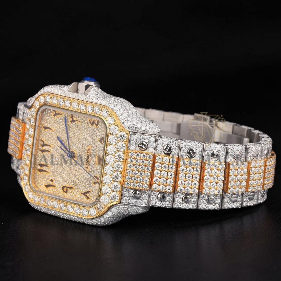 Luxury Two-Tone Arabic Moissanite Automatic Watch VVS1 D Color Fully Iced Out