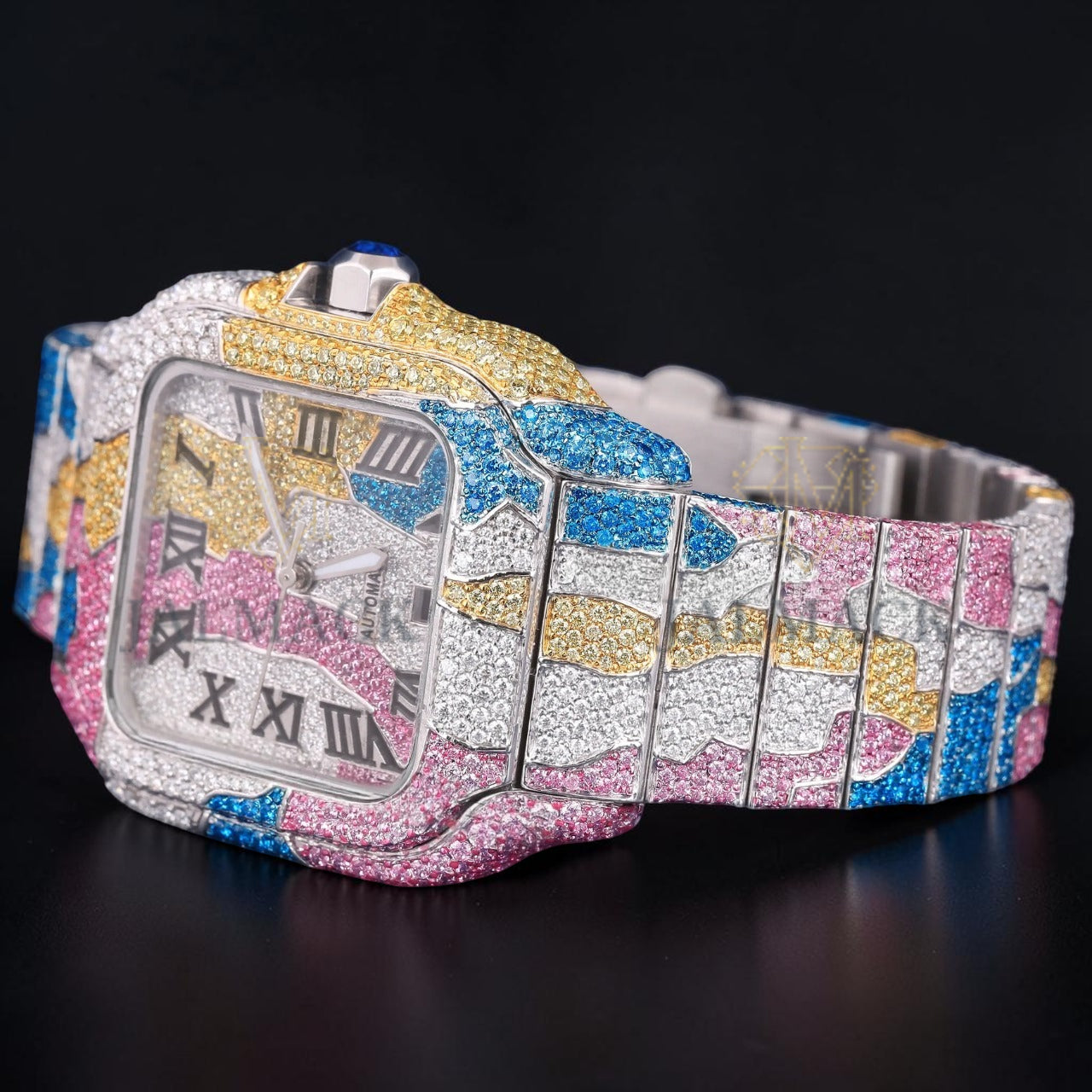 Luxury Rainbow Gemstone Square Watch
