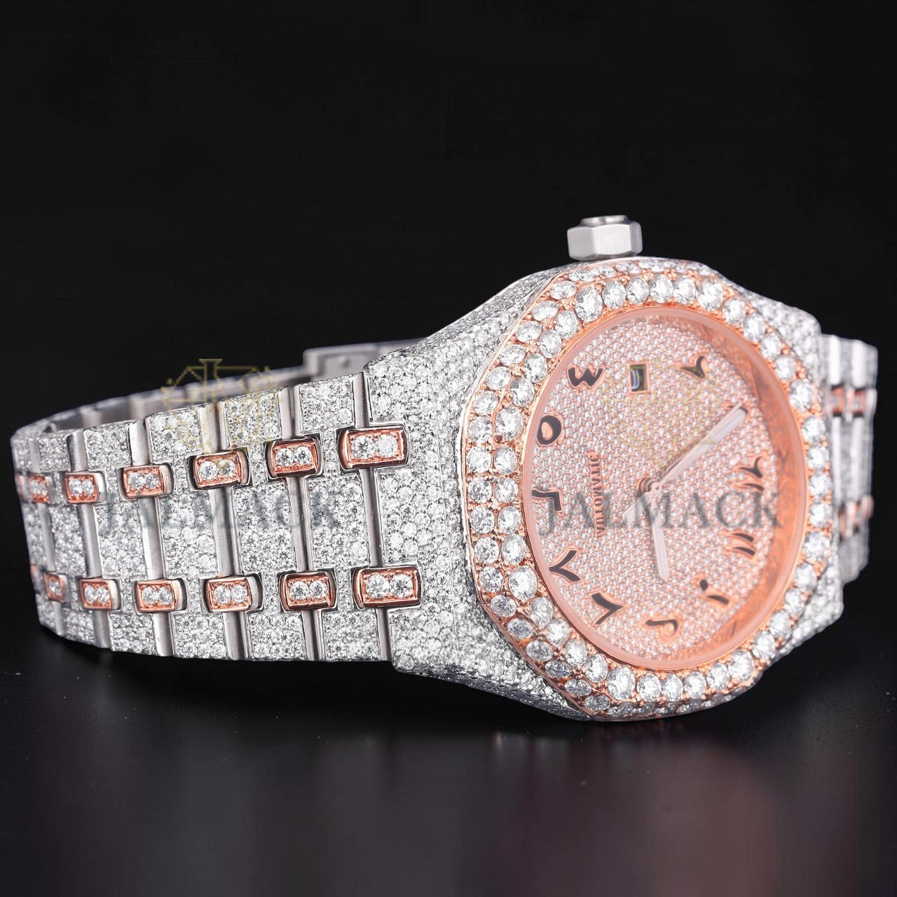 Luxury Rose Gold Arabic Dial Moissanite Automatic Watch
