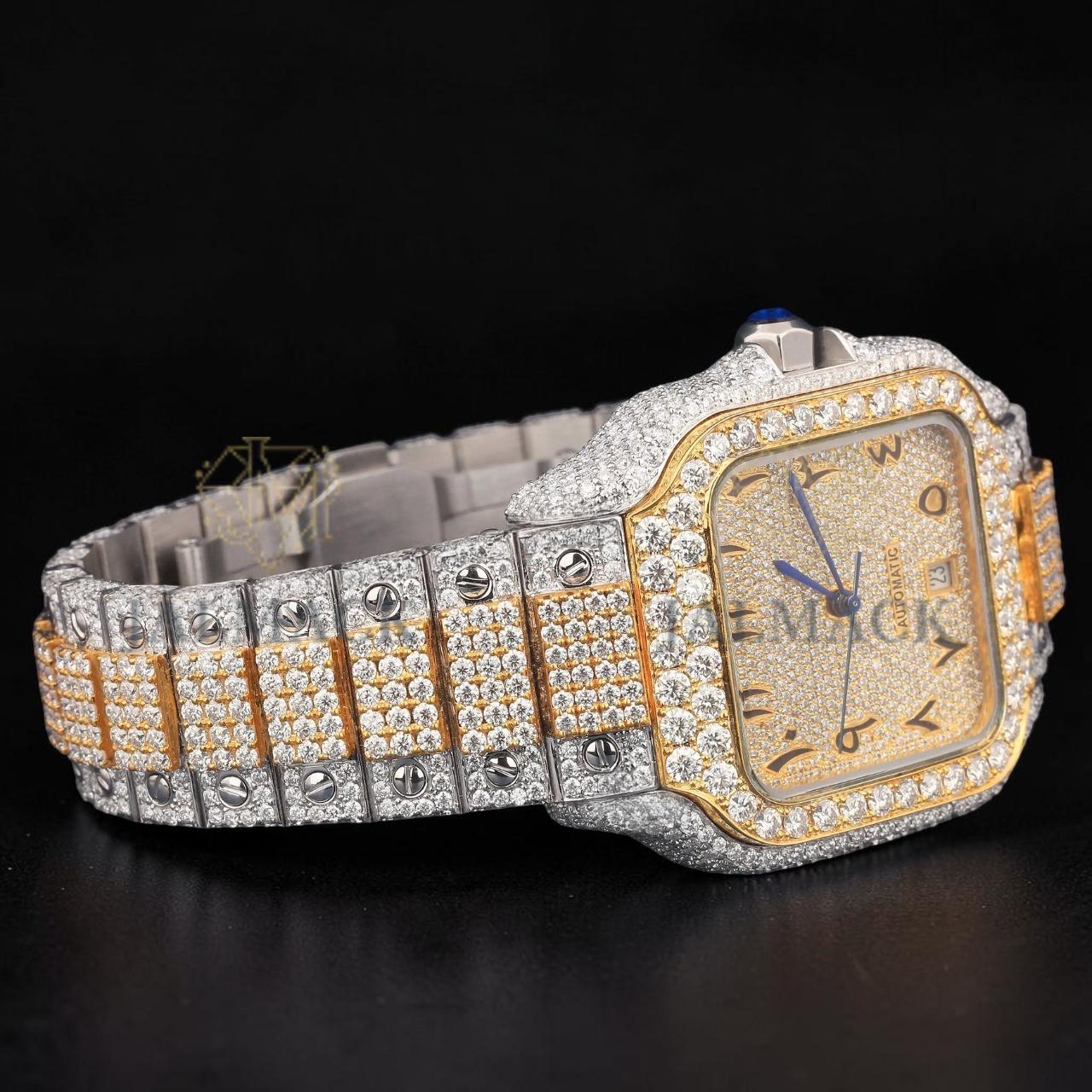 Luxury Two-Tone Arabic Moissanite Automatic Watch VVS1 D Color Fully Iced Out