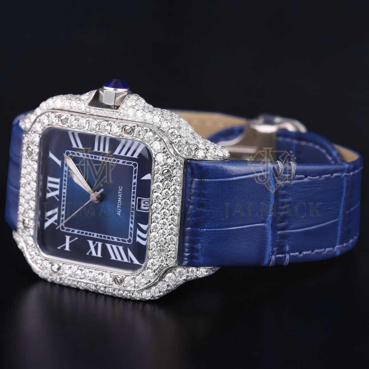 Luxury Blue Dial Moissanite Automatic Watch