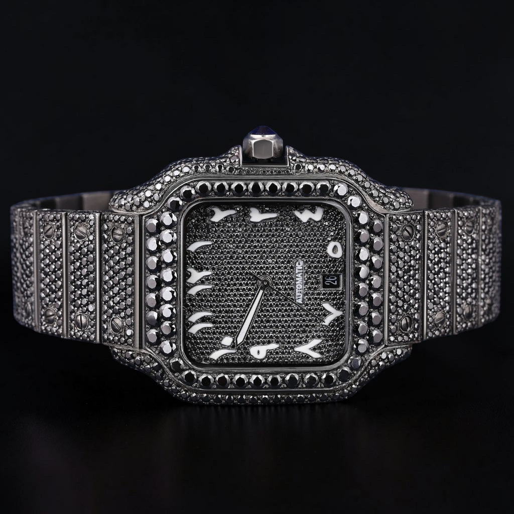 41mm Luxury Black Square Moissanite iced out watch