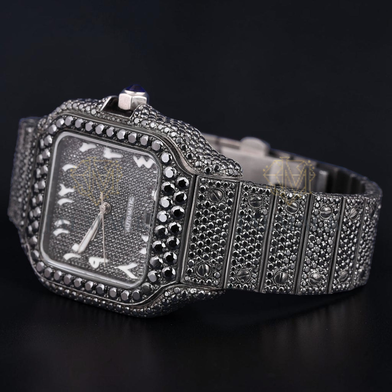 Luxury Black Square Moissanite Watch