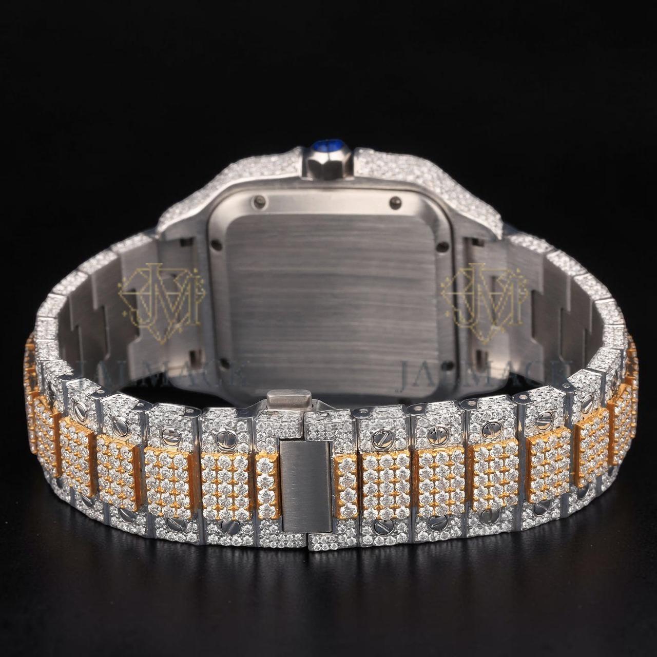 Luxury Two-Tone Arabic Moissanite Automatic Watch VVS1 D Color Fully Iced Out