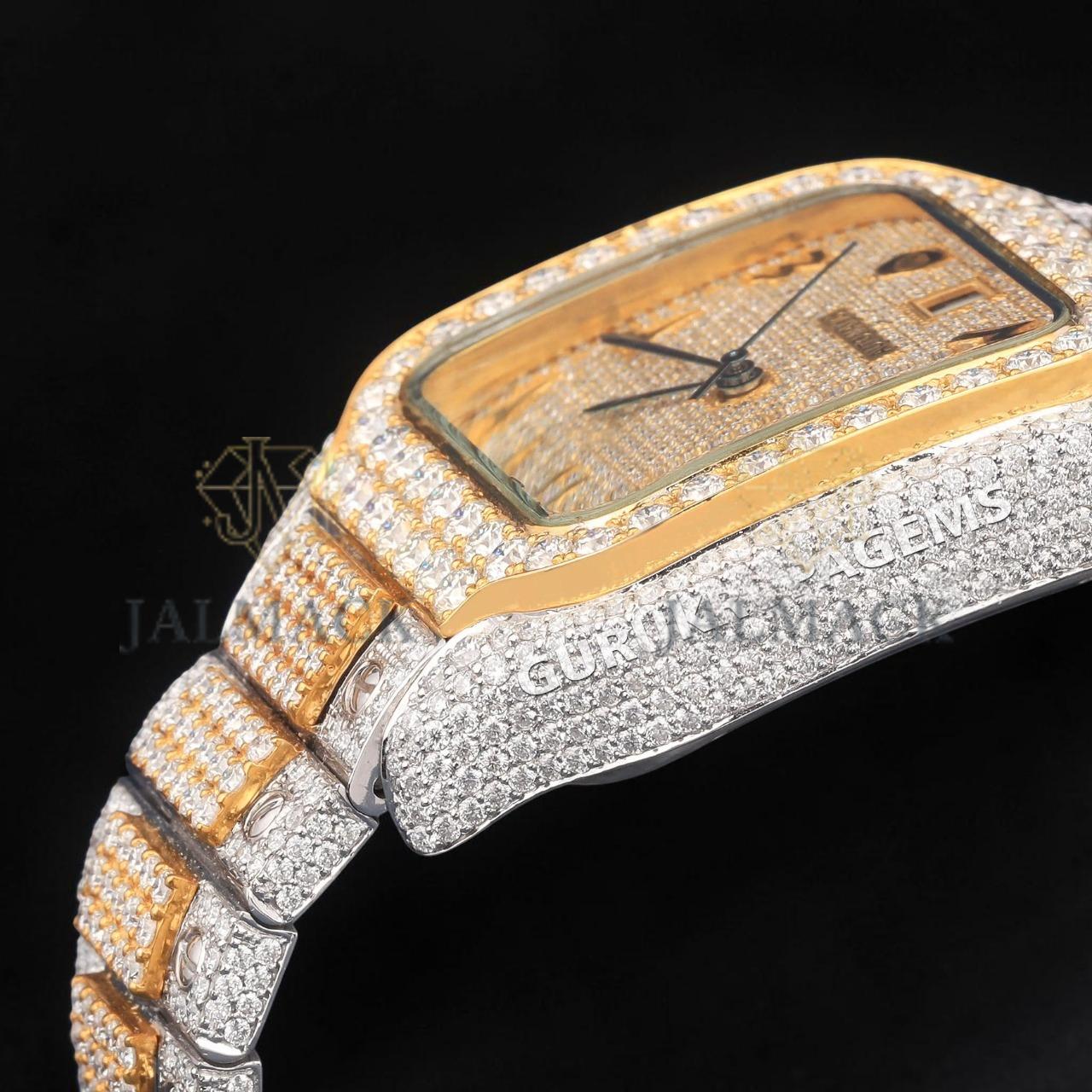 Luxury Two-Tone Arabic Moissanite Automatic Watch VVS1 D Color Fully Iced Out