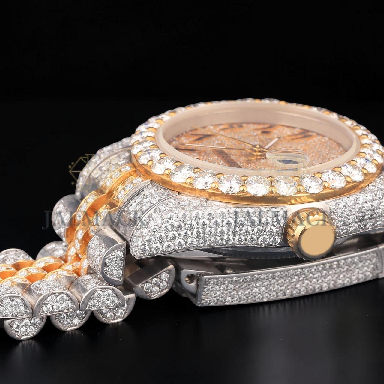 VVS1 D Color Two Tone Moissanite Day Date Automatic Watch