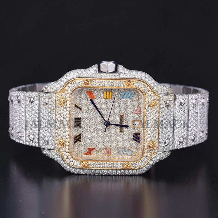 Rainbow Roman Letter Moissanite Square Automatic Watch