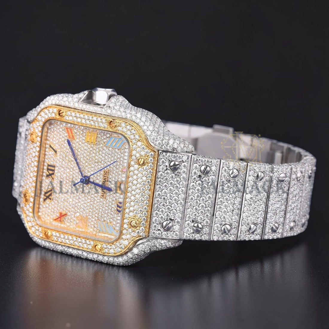Rainbow Roman Letter Moissanite Square Automatic Watch