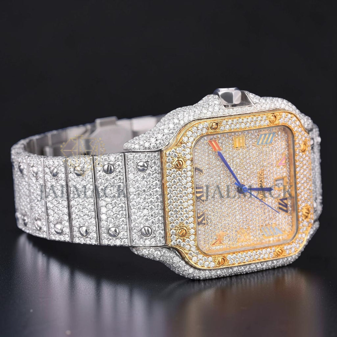 Rainbow Roman Letter Moissanite Square Automatic Watch