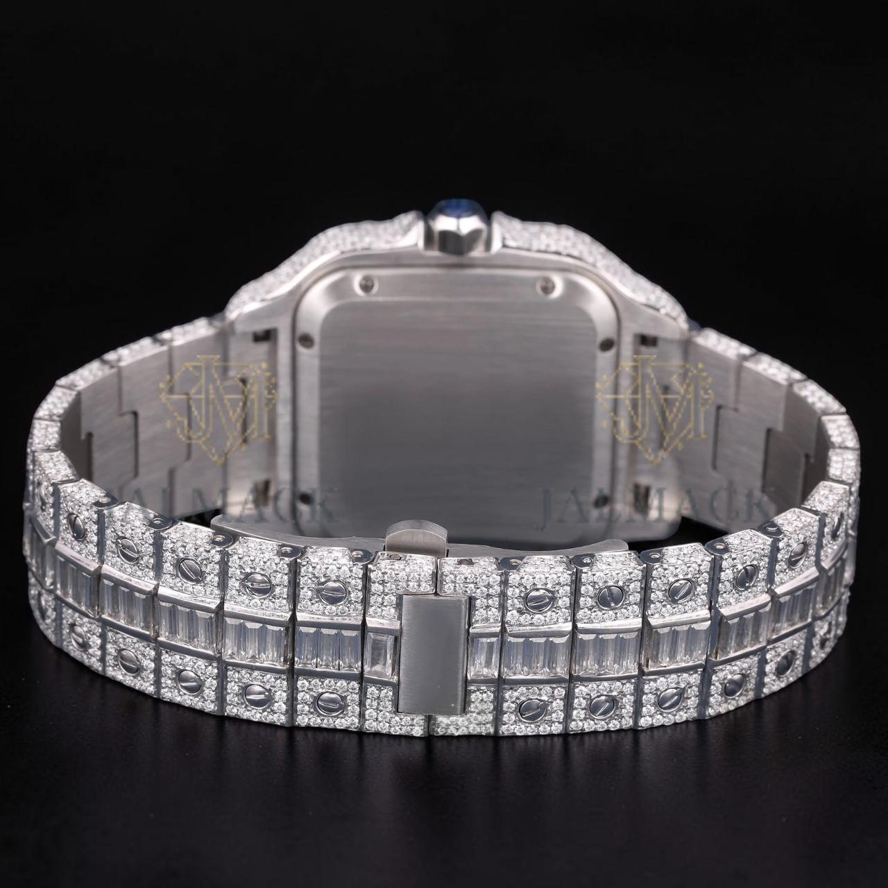 Luxury Silver Red Dial Moissanite Automatic Watch VVS1 D Color Fully Iced Out