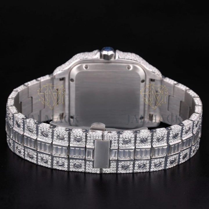 Luxury Silver Red Dial Moissanite Automatic Watch VVS1 D Color Fully Iced Out