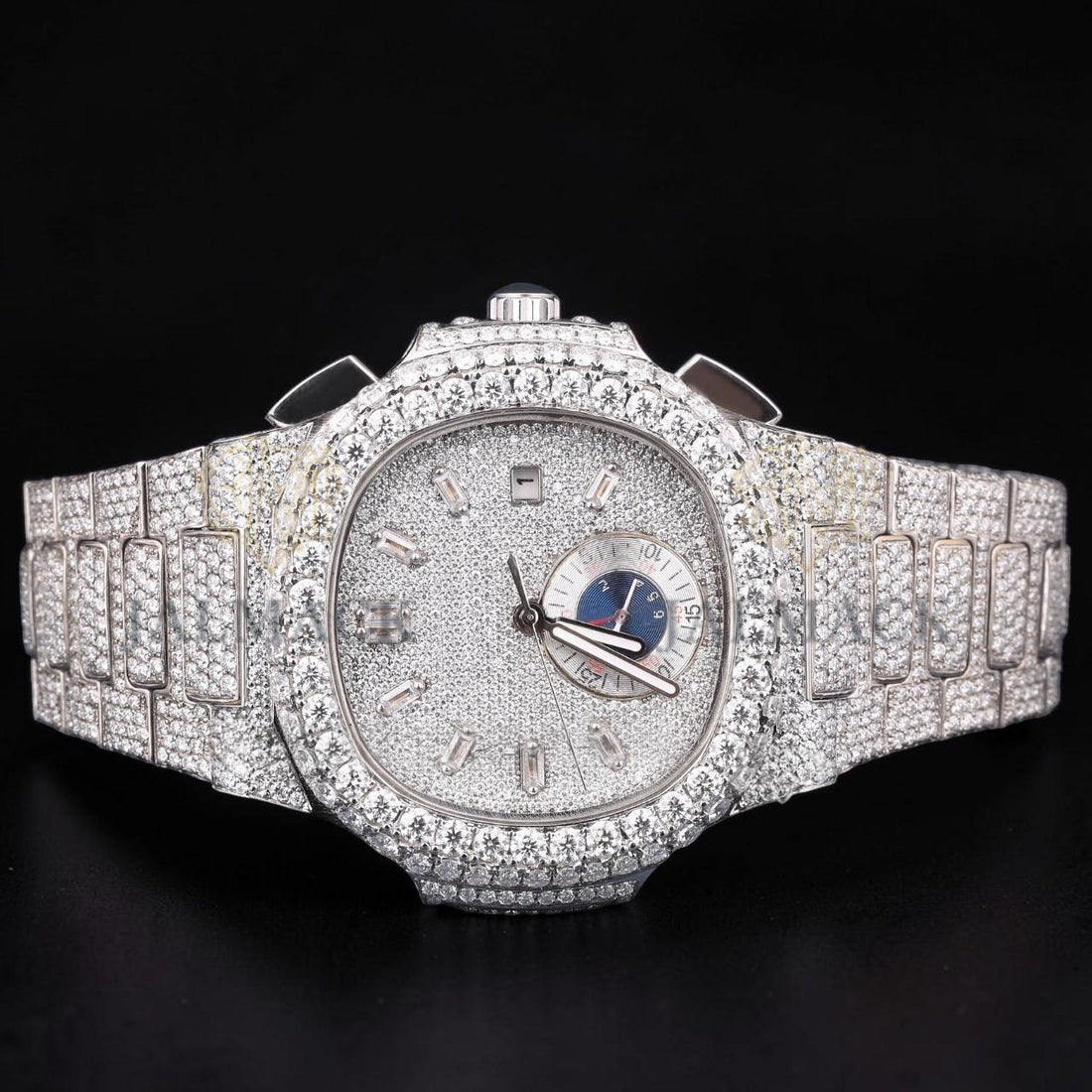 Luxury Silver Baguette Moissanite Multi-Function Automatic Watch