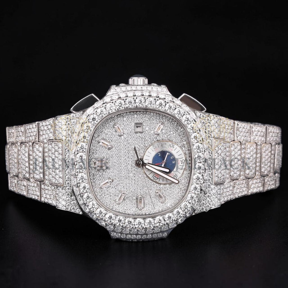 Luxury Silver Baguette Moissanite Multi-Function Automatic Watch