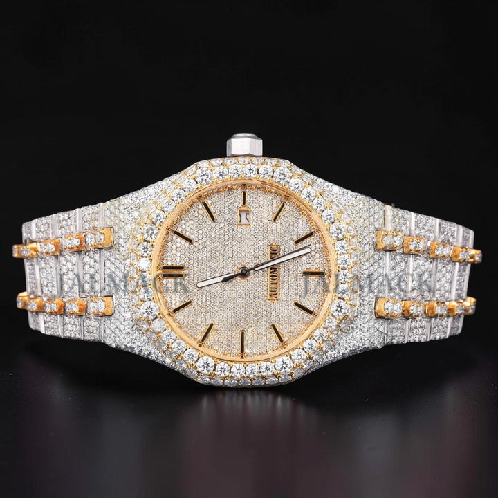36mm Luxury Gold Automatic Moissanite Diamond Style Watch