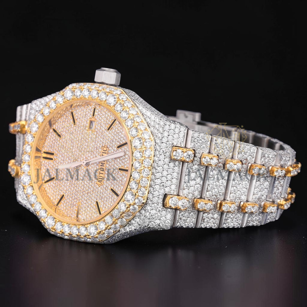 36mm Luxury Gold Automatic Moissanite Diamond Style Watch