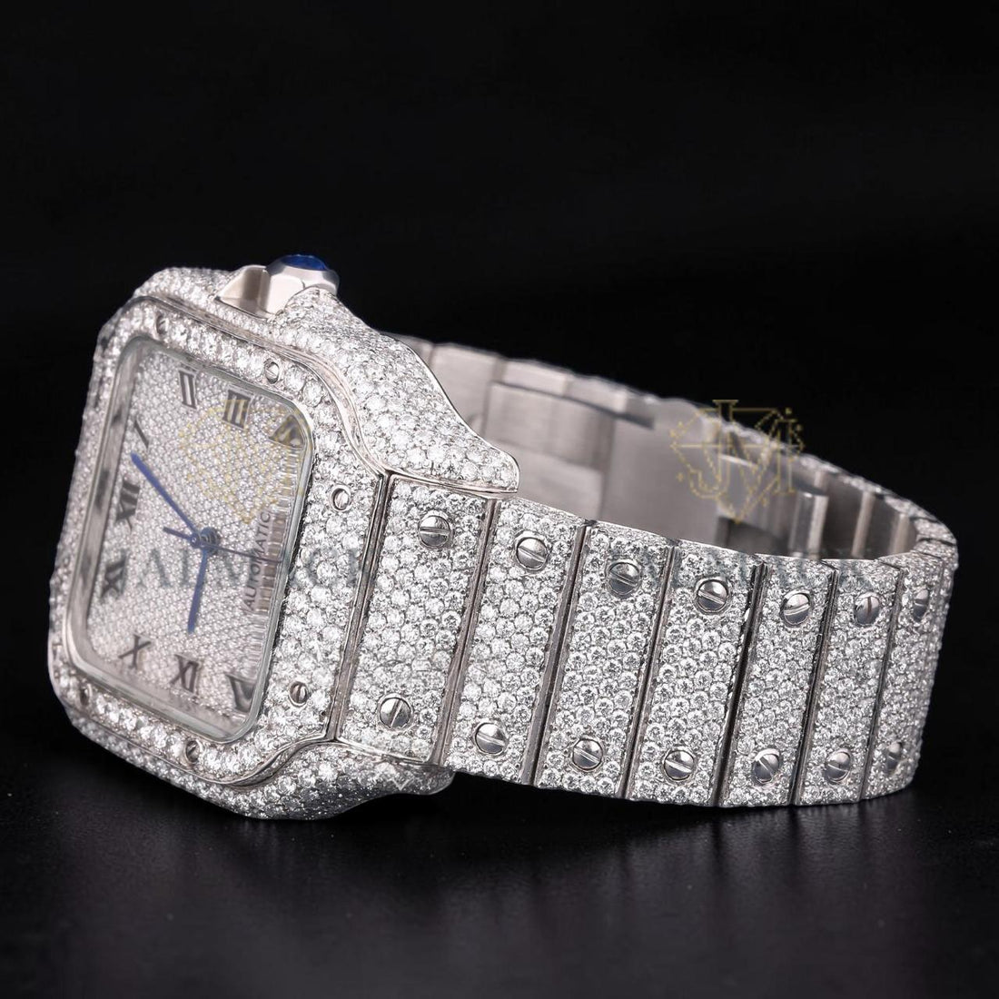 Luxury Silver Roman Moissanite Automatic Date Watch VVS1 D Color Fully Iced Out