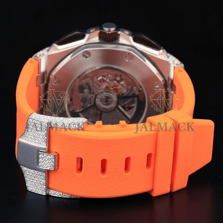 VVS1 D Color Rose Gold Moissanite Chronograph Rubber Strap Watch