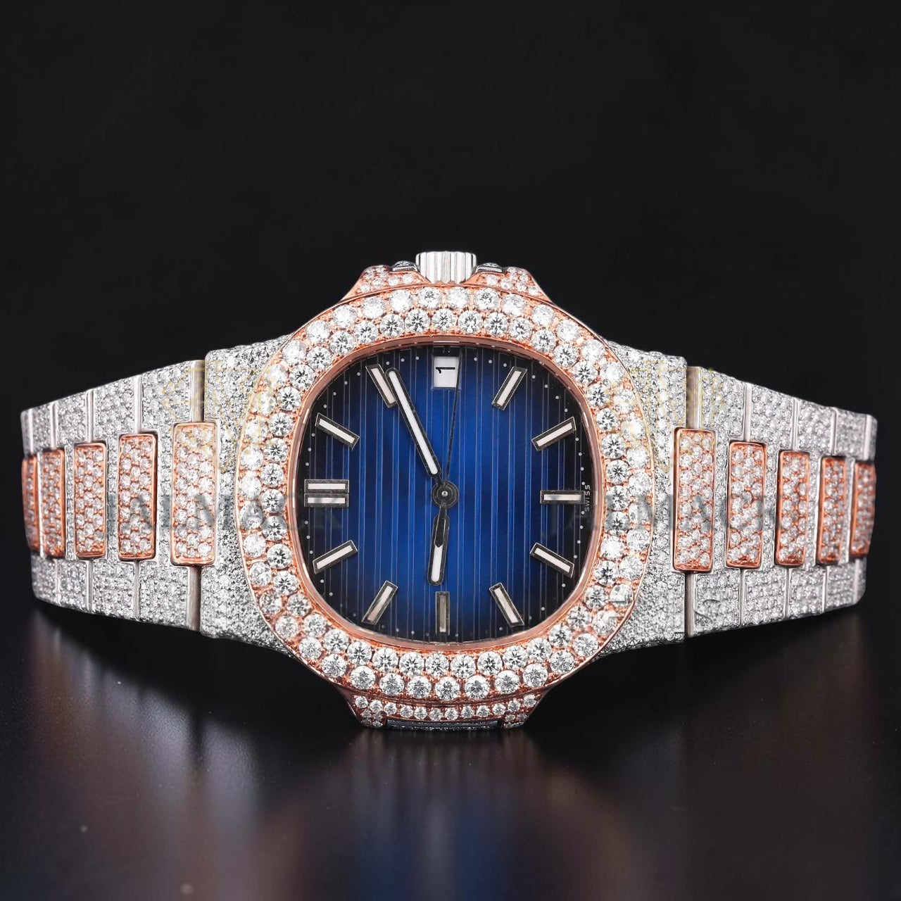Blue Moissanite Rose Gold Automatic Watch