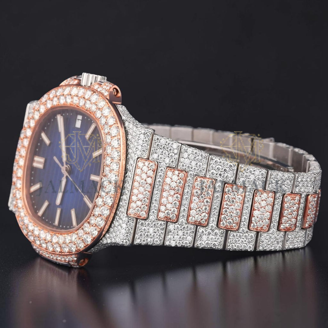 Blue Moissanite Rose Gold Automatic Watch
