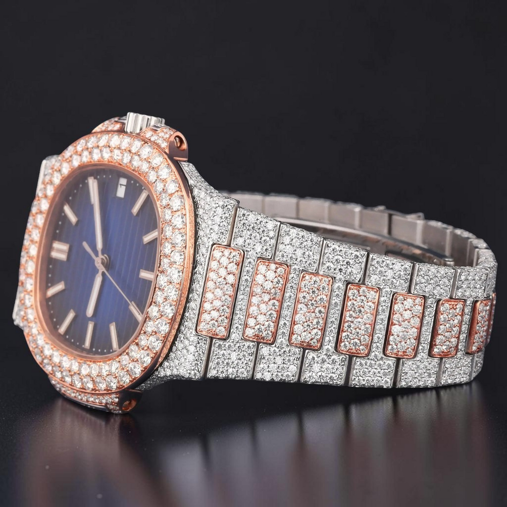 Blue Moissanite Rose Gold Automatic Watch