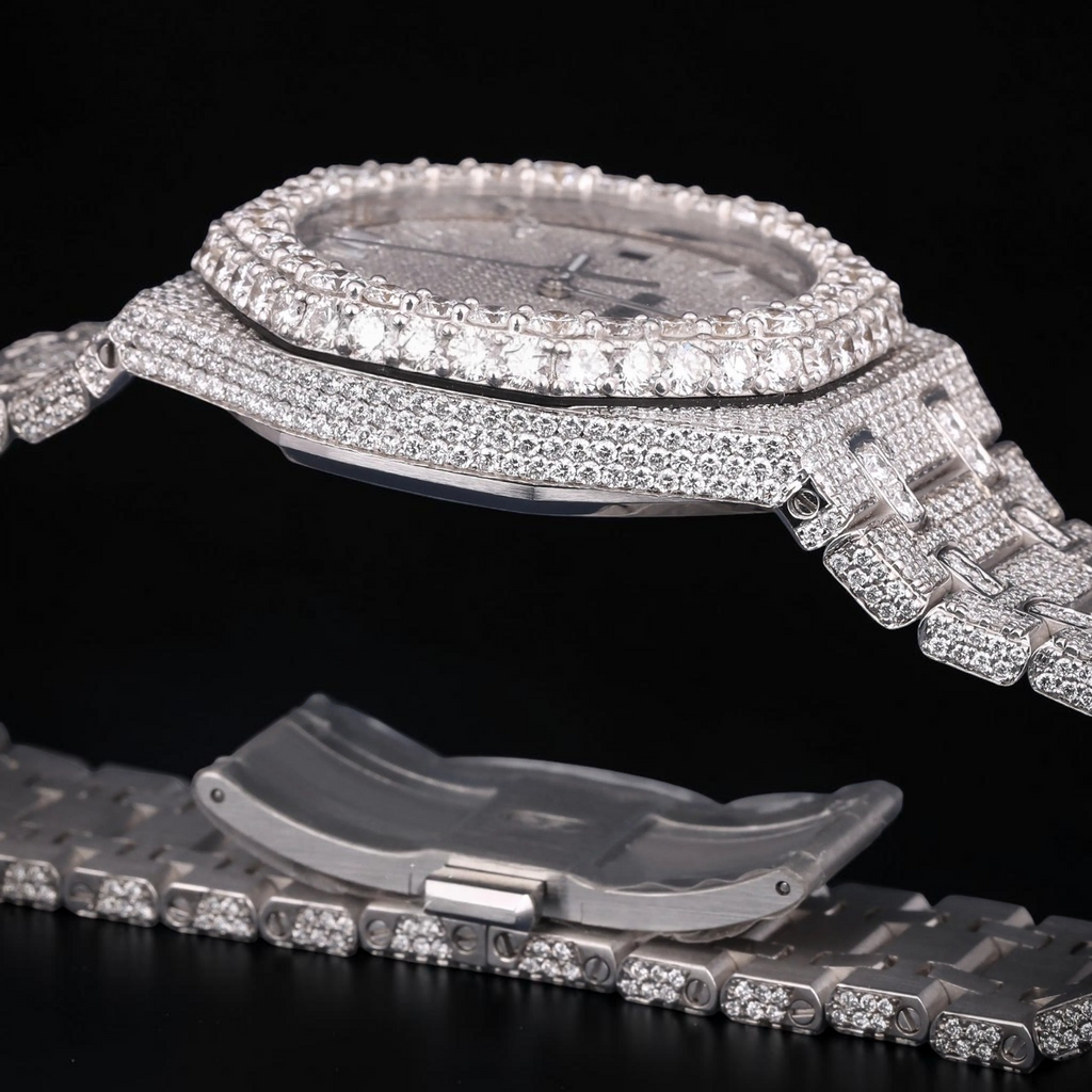 Luxury Silver Moissanite Automatic Diamond Watch VVS1 D Color