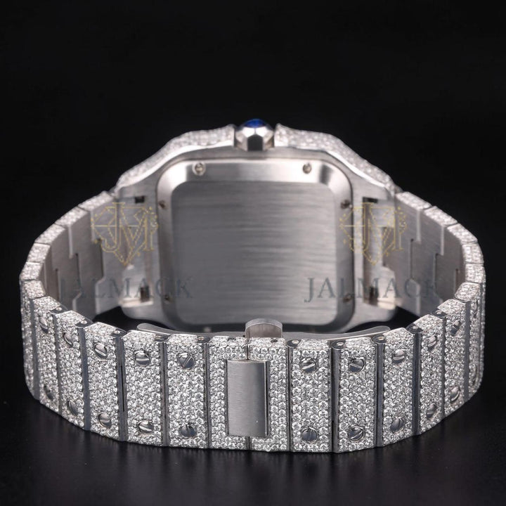 Luxury Silver Roman Moissanite Automatic Date Watch VVS1 D Color Fully Iced Out