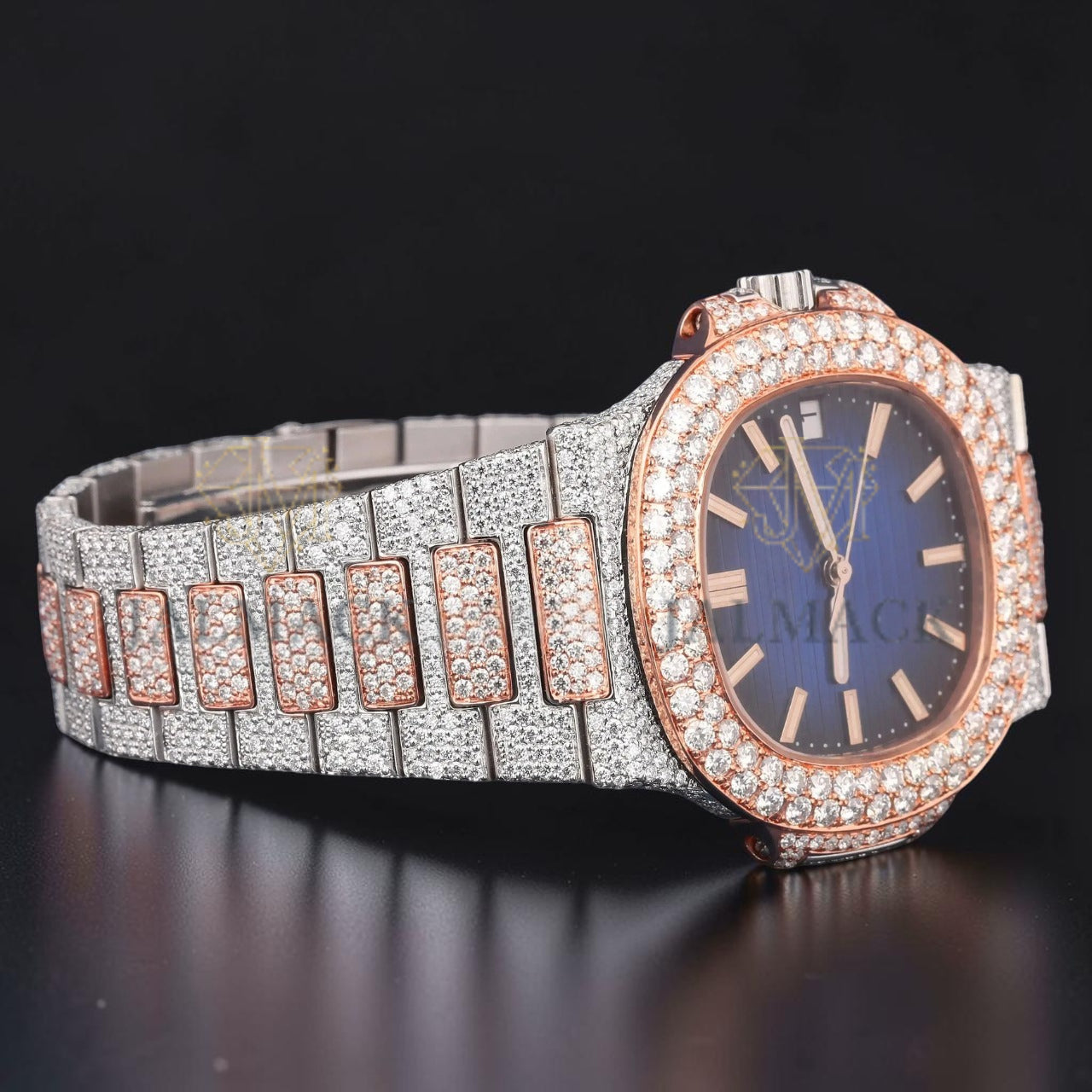 Blue Moissanite Rose Gold Automatic Watch