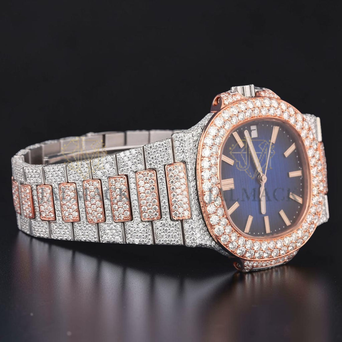 Blue Moissanite Rose Gold Automatic Watch