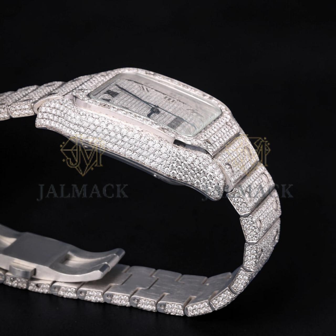 Luxury Silver Roman Moissanite Automatic Date Watch VVS1 D Color Fully Iced Out