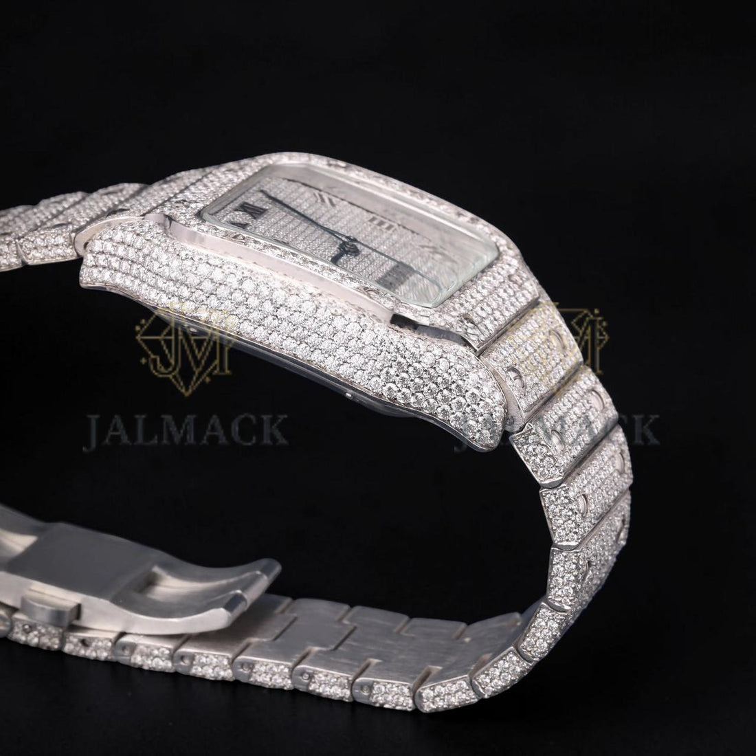 Luxury Silver Roman Moissanite Automatic Date Watch VVS1 D Color Fully Iced Out