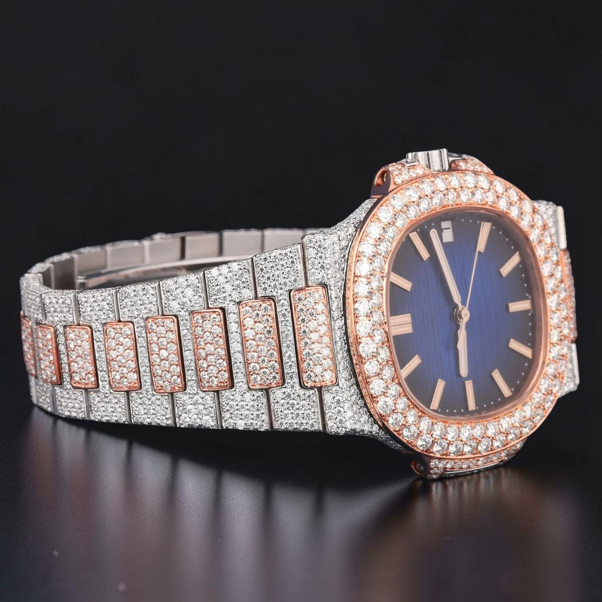 Blue Moissanite Rose Gold Automatic Watch