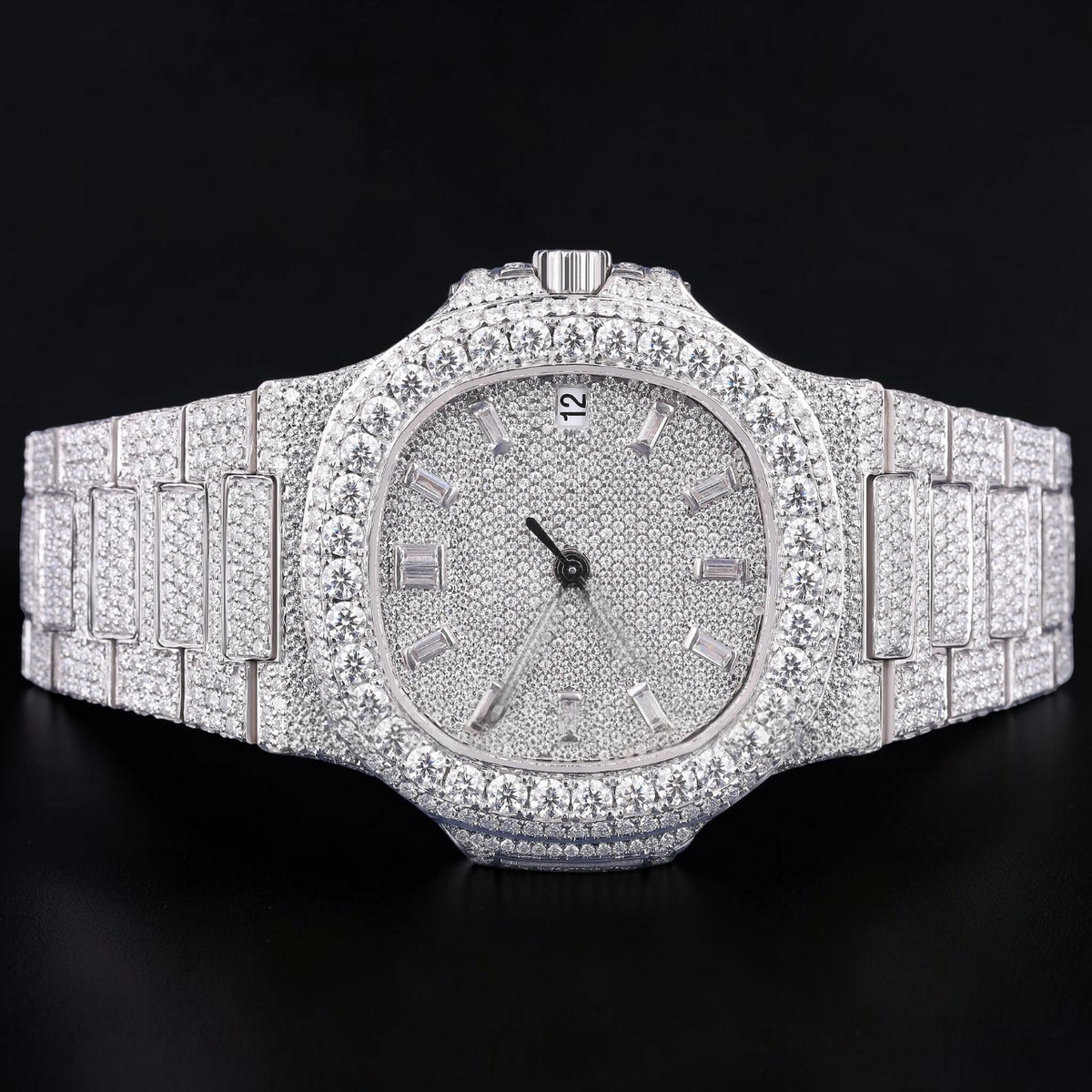 Luxury Silver Moissanite Chronograph Watch VVS1 D Color