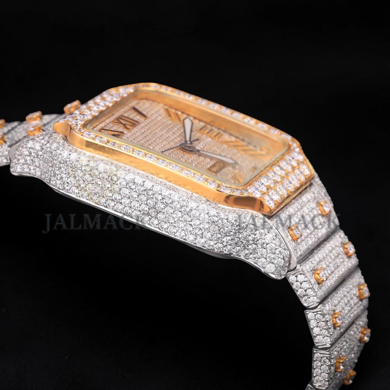 Luxury Two-Tone Roman Moissanite Automatic Date Watch VVS1 D Color Fully Iced Out