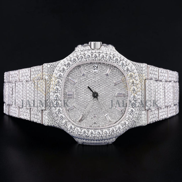Luxury Silver Moissanite Chronograph Watch VVS1 D Color