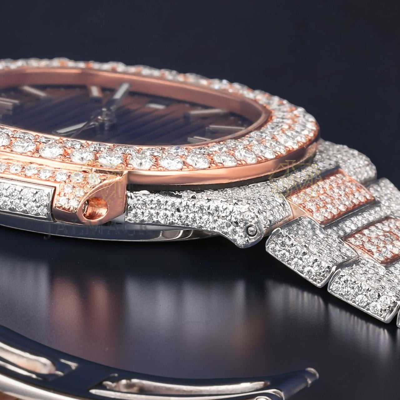 Blue Moissanite Rose Gold Automatic Watch