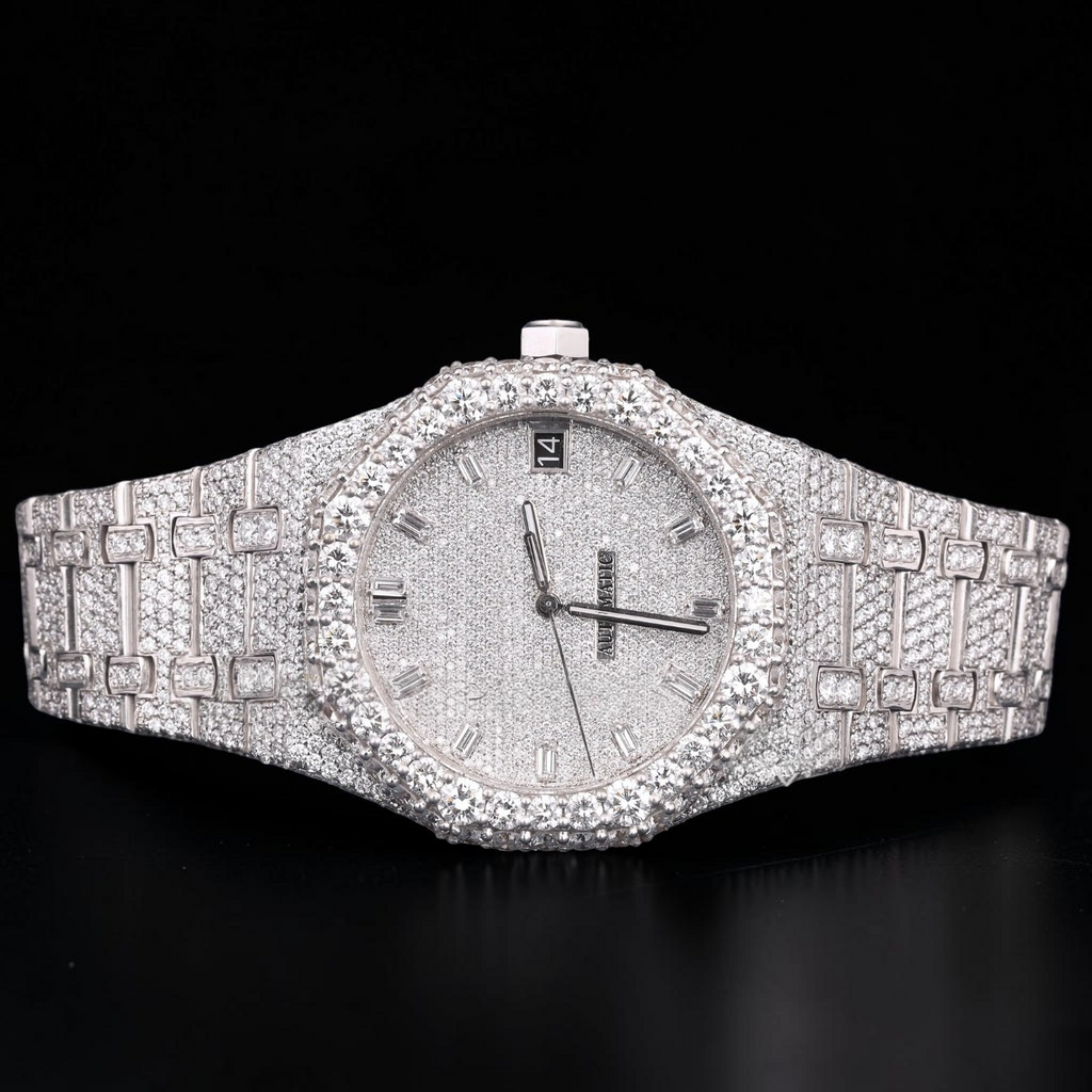 Luxury Silver Moissanite Automatic Diamond Watch VVS1 D Color