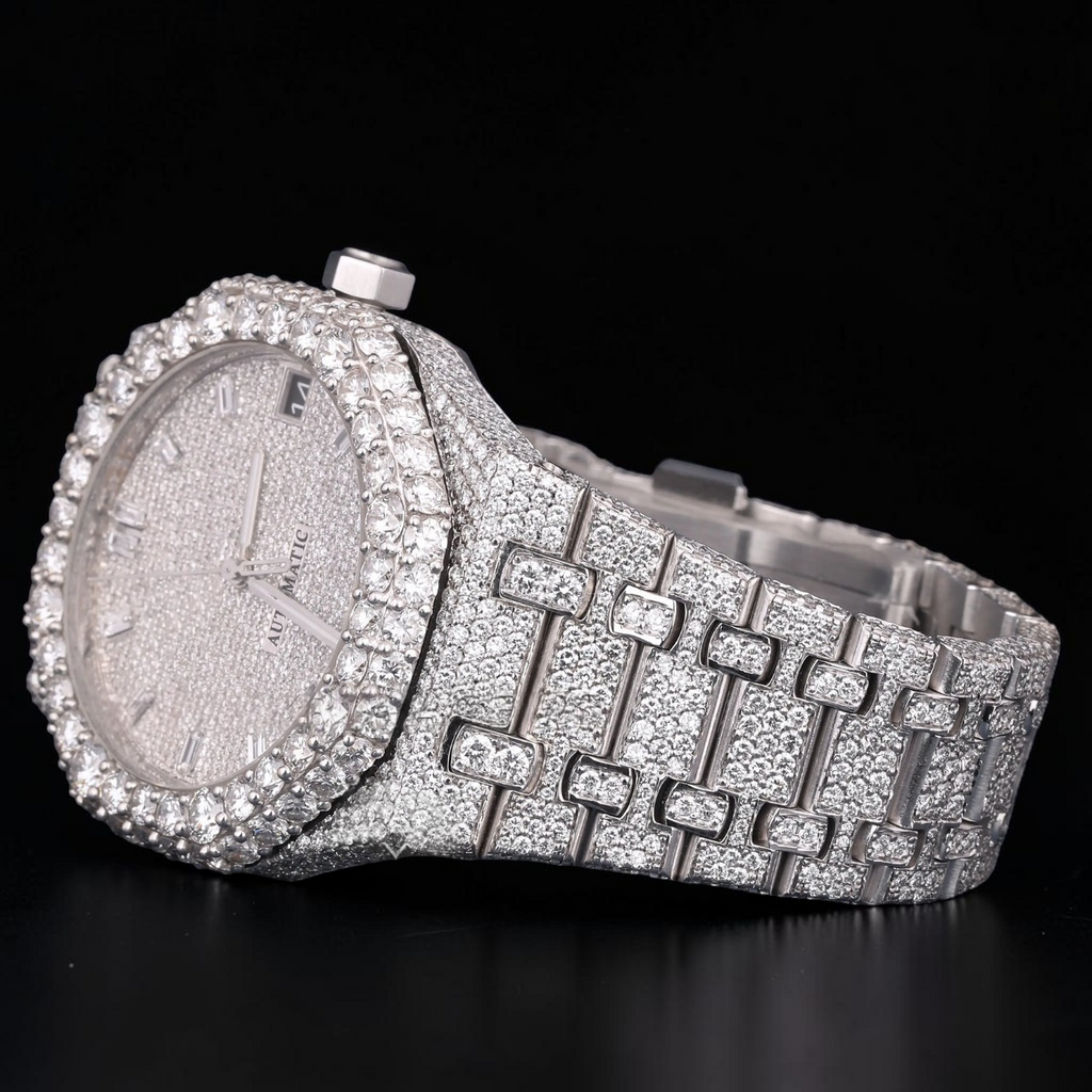 Luxury Silver Moissanite Automatic Diamond Watch VVS1 D Color