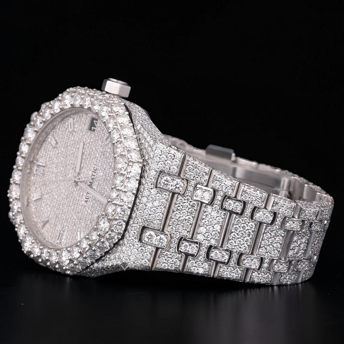 Luxury Silver Moissanite Automatic Diamond Watch VVS1 D Color