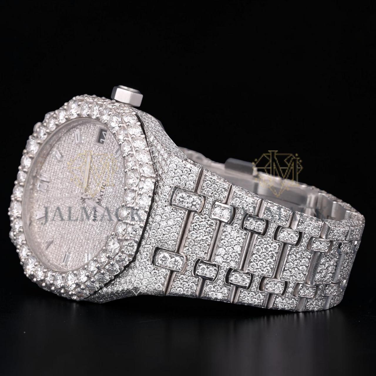 Luxury Silver Moissanite Automatic Diamond Watch VVS1 D Color