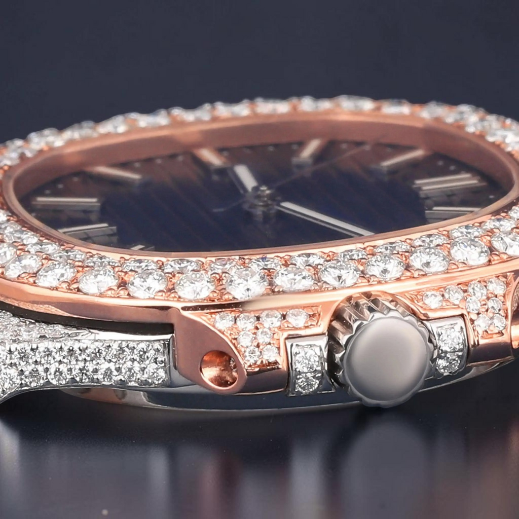 Blue Moissanite Rose Gold Automatic Watch